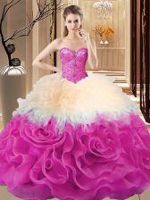Sumptuous Sweetheart Sleeveless Quinceanera Gown Floor Length Beading and Ruffles Multi-color Fabric With Rolling Flowers