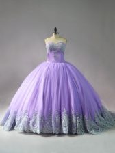  Lace Up Quince Ball Gowns Lavender for Sweet 16 and Quinceanera with Appliques Court Train