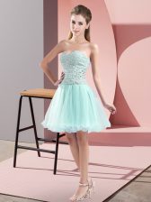 Elegant Beading Prom Evening Gown Apple Green Zipper Sleeveless Mini Length