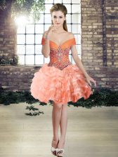 Inexpensive Ball Gowns Evening Dress Orange Off The Shoulder Organza Sleeveless Mini Length Lace Up
