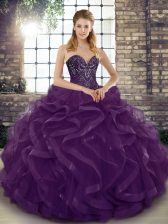  Dark Purple Lace Up Quinceanera Dresses Beading and Ruffles Sleeveless Floor Length