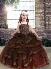  Brown Sleeveless Beading and Ruffles Floor Length Little Girl Pageant Dress