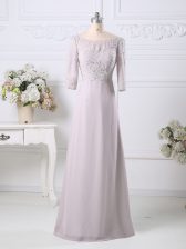  Floor Length Pink Prom Evening Gown Scoop 3 4 Length Sleeve Zipper