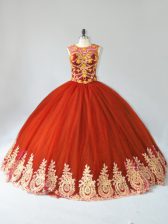  Rust Red Lace Up Quinceanera Gowns Appliques Sleeveless Floor Length