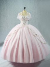 Custom Designed Sweetheart Sleeveless Lace Up Quinceanera Dress Pink Tulle