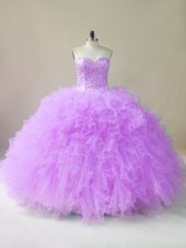 Shining Ball Gowns 15th Birthday Dress Lilac Sweetheart Tulle Sleeveless Floor Length Lace Up