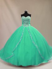 Custom Design Sleeveless Court Train Beading Lace Up Ball Gown Prom Dress