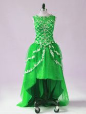 Charming High Low A-line Sleeveless Green Dress for Prom Zipper