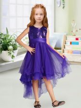  Sequins and Bowknot Toddler Flower Girl Dress Purple Zipper Sleeveless High Low