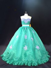  Sweetheart Sleeveless Zipper Ball Gown Prom Dress Turquoise Organza