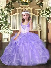 Excellent Lavender Sleeveless Beading and Ruffles Floor Length Little Girl Pageant Gowns