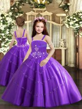  Sleeveless Beading and Ruffled Layers Lace Up Kids Formal Wear