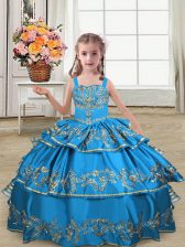 Discount Sleeveless Embroidery and Ruffled Layers Lace Up Kids Formal Wear