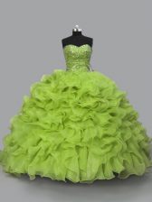 Perfect Yellow Green Sleeveless Organza Lace Up Ball Gown Prom Dress for Sweet 16 and Quinceanera