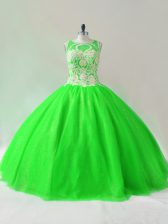  Green Ball Gowns Beading Quinceanera Gown Lace Up Tulle Sleeveless Floor Length