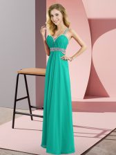 High Quality Beading Prom Dress Turquoise Criss Cross Sleeveless Floor Length