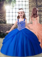 Cute Royal Blue Sleeveless Beading Floor Length Child Pageant Dress