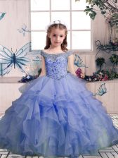 Cheap Lavender Organza Lace Up Off The Shoulder Sleeveless Floor Length Custom Made Pageant Dress Beading and Ruffles