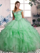  Ball Gowns Quinceanera Dress Apple Green Off The Shoulder Organza Sleeveless Floor Length Lace Up
