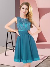  Beading and Appliques Quinceanera Court of Honor Dress Teal Backless Sleeveless Mini Length