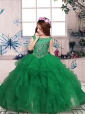 Graceful Green Sleeveless Beading and Ruffles Floor Length Girls Pageant Dresses