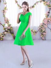 Gorgeous Mini Length Green Vestidos de Damas V-neck Cap Sleeves Lace Up