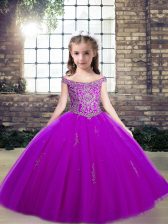 Beautiful Purple Off The Shoulder Neckline Appliques Pageant Dress Sleeveless Lace Up