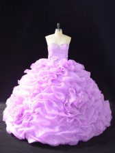 Wonderful Court Train Ball Gowns Quinceanera Gowns Lilac Sweetheart Organza Sleeveless Lace Up