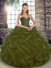 Sophisticated Floor Length Olive Green Quinceanera Gown Sweetheart Sleeveless Lace Up