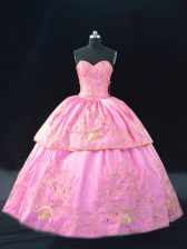  Rose Pink Lace Up Sweetheart Embroidery 15 Quinceanera Dress Satin Sleeveless