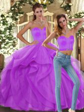 Sleeveless Floor Length Ruffles Lace Up Vestidos de Quinceanera with Lilac
