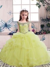 Customized Sleeveless Beading Lace Up Little Girl Pageant Gowns