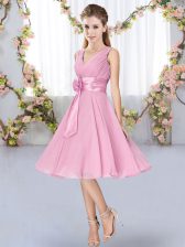 Artistic Chiffon Sleeveless Knee Length Court Dresses for Sweet 16 and Hand Made Flower