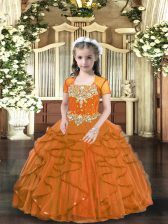  Brown Ball Gowns Beading and Ruffles Girls Pageant Dresses Lace Up Tulle Sleeveless Floor Length