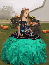  Organza Sleeveless Floor Length Kids Formal Wear and Embroidery