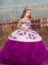  Sleeveless Floor Length Little Girls Pageant Dress and Embroidery and Ruffles