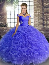 Custom Designed Sleeveless Floor Length Beading Lace Up Sweet 16 Dress with Blue
