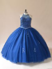  Blue Scoop Neckline Beading Sweet 16 Dress Sleeveless Lace Up