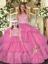  Scoop Sleeveless Zipper Quinceanera Gowns Hot Pink Tulle