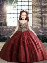  Sleeveless Lace Up Floor Length Beading Little Girl Pageant Gowns