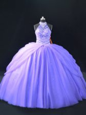  Halter Top Sleeveless Lace Up Sweet 16 Dress Lavender Tulle