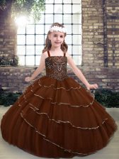 New Arrival Floor Length Brown Custom Made Pageant Dress Straps Sleeveless Lace Up