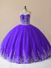 Colorful Purple Lace Up Sweetheart Embroidery 15th Birthday Dress Tulle Sleeveless