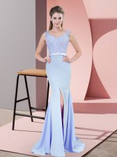 Clearance Baby Blue V-neck Neckline Beading and Lace Dress for Prom Sleeveless Zipper