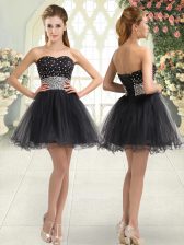 Suitable Black Tulle Lace Up Evening Dress Sleeveless Mini Length Beading