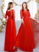 Hot Selling Red Empire Lace Dama Dress Zipper Tulle Half Sleeves Floor Length