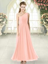 Traditional Sleeveless Ankle Length Lace Side Zipper Prom Dress with Pink 