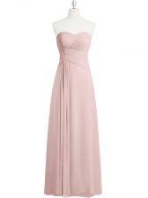 Dynamic Baby Pink Zipper Prom Dress Ruching Sleeveless Floor Length