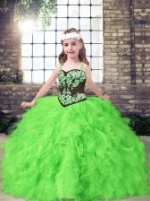 New Style Straps Lace Up Embroidery and Ruffles Pageant Dress for Girls Sleeveless