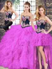 Exceptional Fuchsia Sweetheart Lace Up Beading and Embroidery Sweet 16 Quinceanera Dress Sleeveless